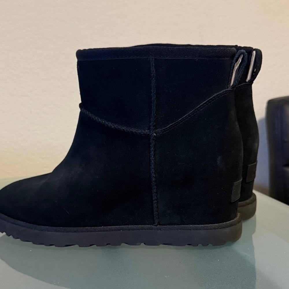 UGG Woman’s classic Femme Wedge Hidden Platform Suede Midnight Ankle Boots - Picture 3 of 9